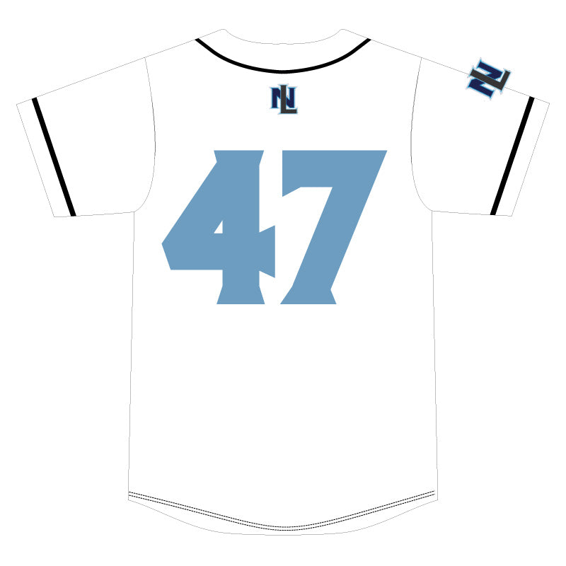 Custom New Level Softball Jersey - White with Columbia Blue