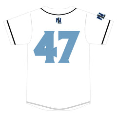 Custom New Level Softball Jersey - White with Columbia Blue