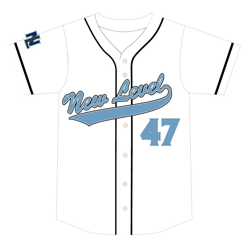 Custom New Level Softball Jersey - White with Columbia Blue