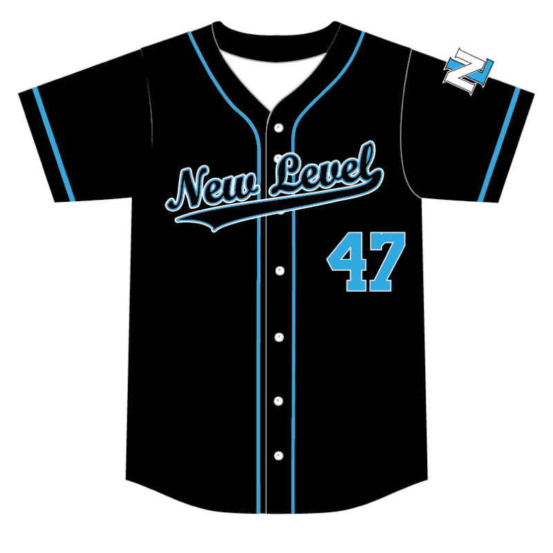 New Level Softball Jersey - Black with Columbia Blue