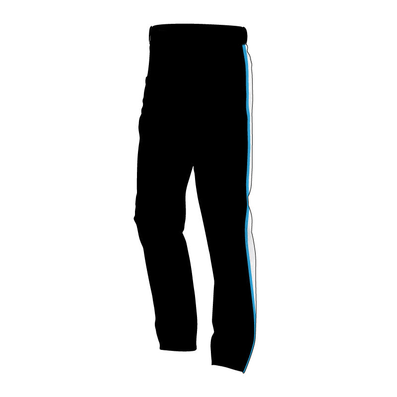 New Level Softball Sublimated Pants - Black with Columbia Blue and White Piping