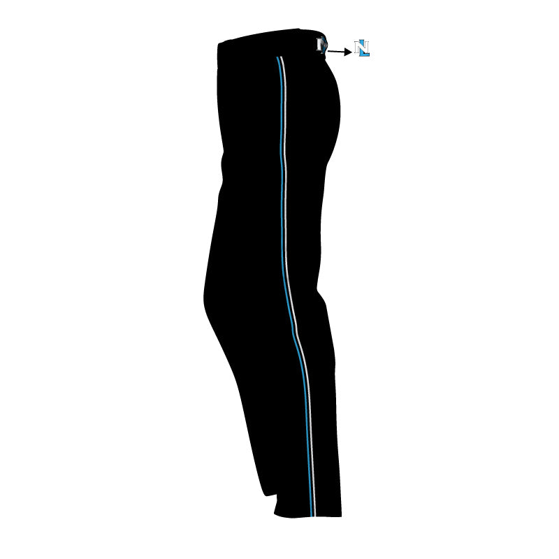 New Level Softball Sublimated Pants - Black with Columbia Blue and White Piping